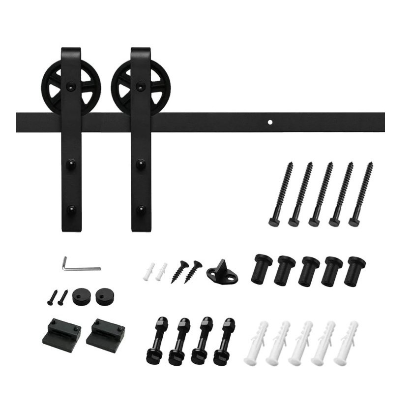 6 ft./72 in. Black Sliding Barn Door Track and Hardware Kit with Bigwheel J Shape Hanger for Single Door