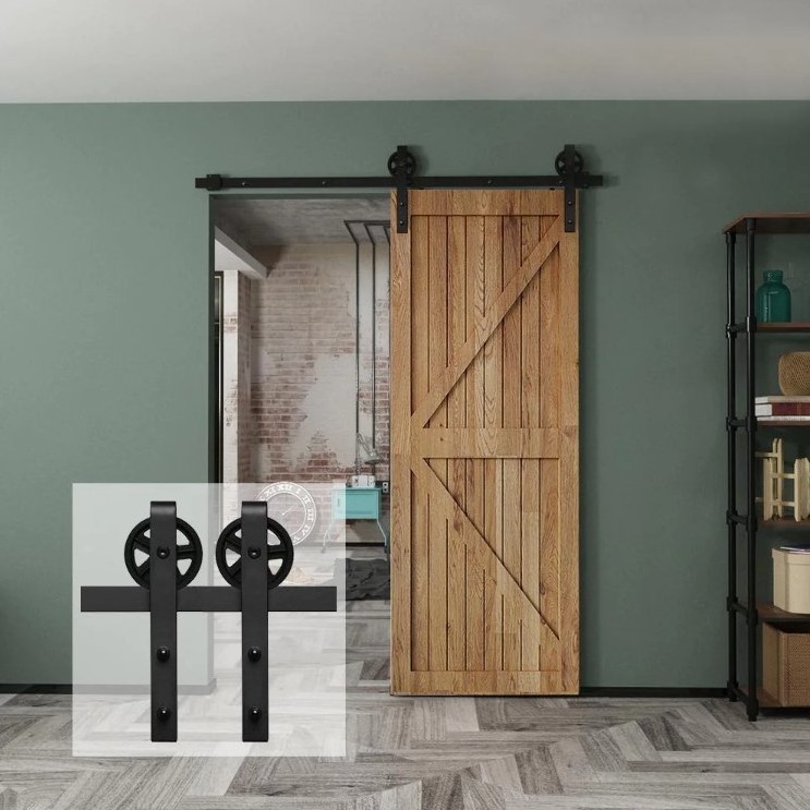 6 ft./72 in. Black Sliding Barn Door Track and Hardware Kit with Bigwheel J Shape Hanger for Single Door