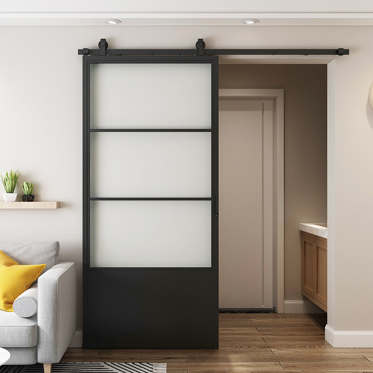 Morden Black Metal Frame French Interior Door Glass sliding doors