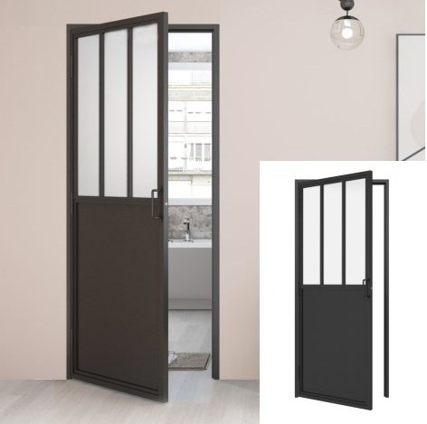 French Style Interior Steel Framed Tempered Clear Glass Swing Door With Handle or Lock For Apartment