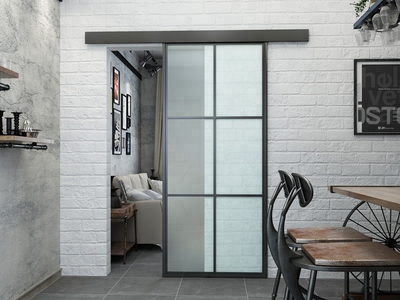 Morden Black Metal Frame French Interior Door Glass sliding doors