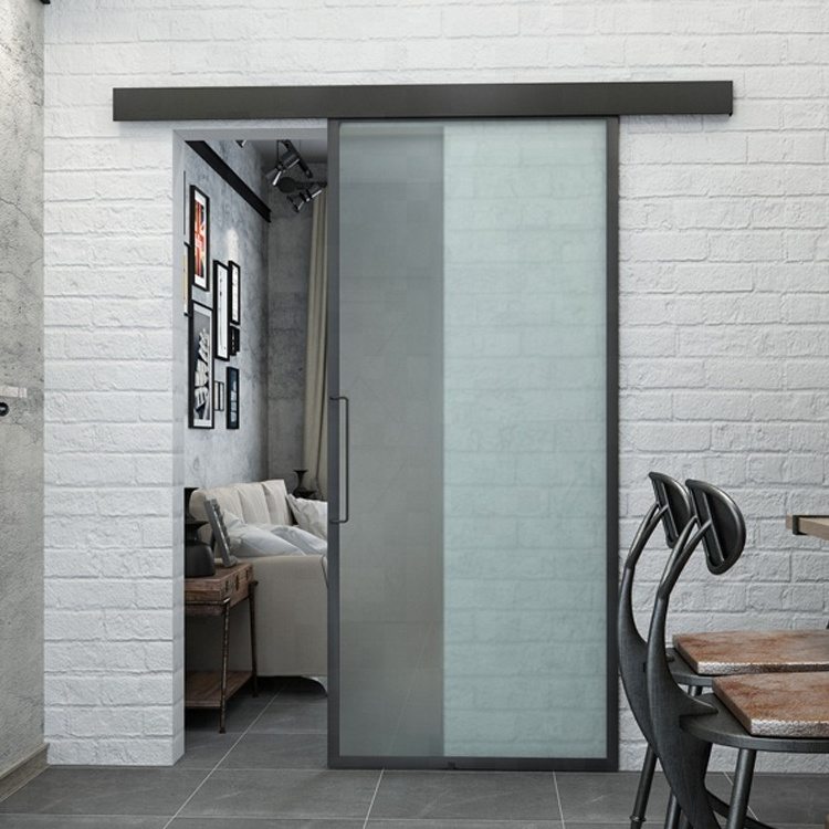 Morden Black Metal Frame French Interior Door Glass sliding doors