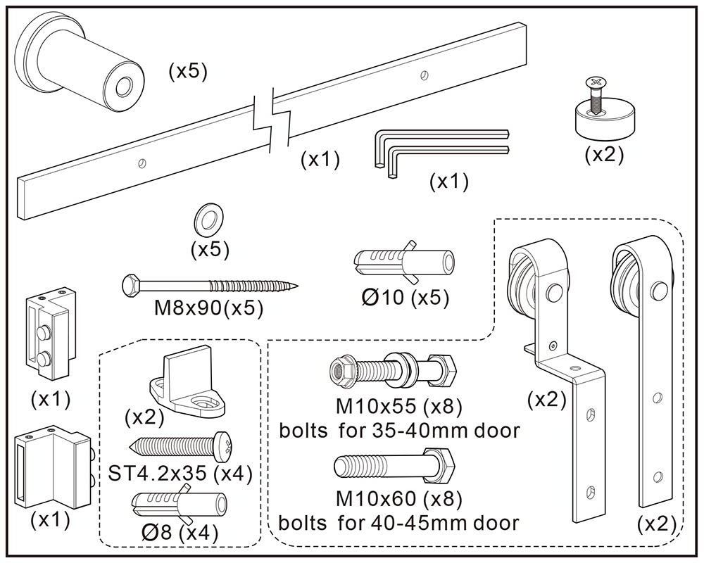 YMXT-BG32 Single Track Double Door Sliding Bypass Barn Door Hardware Kit