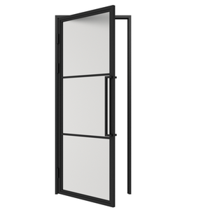 TKM-YY03 modern 3 Lites Swing Black Steel Frame Glass Barn Door