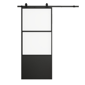 2/3 Lites Clear Glass Black Steel Frame Interior Barn Door with Sliding Hardware Kit