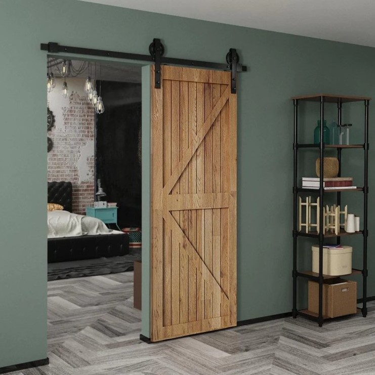 6 ft./72 in. Black Sliding Barn Door Track and Hardware Kit with Bigwheel J Shape Hanger for Single Door