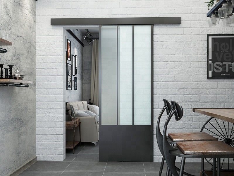 Morden Black Metal Frame French Interior Door Glass sliding doors