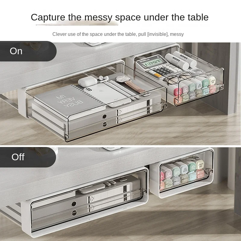 Transparent PET Storage Box Hidden Under Desk Easy Installation Multifunction Storage Drawer