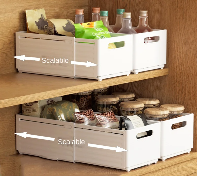 Foldable retractable storage drawer style desktop kitchen organizing box deep cabinet storage box