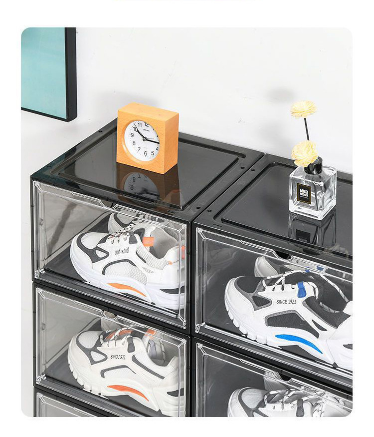 High Quality Factory Custom Clear Stackable Plastic Front Drop High Heels Shoes Container Storage Show Box