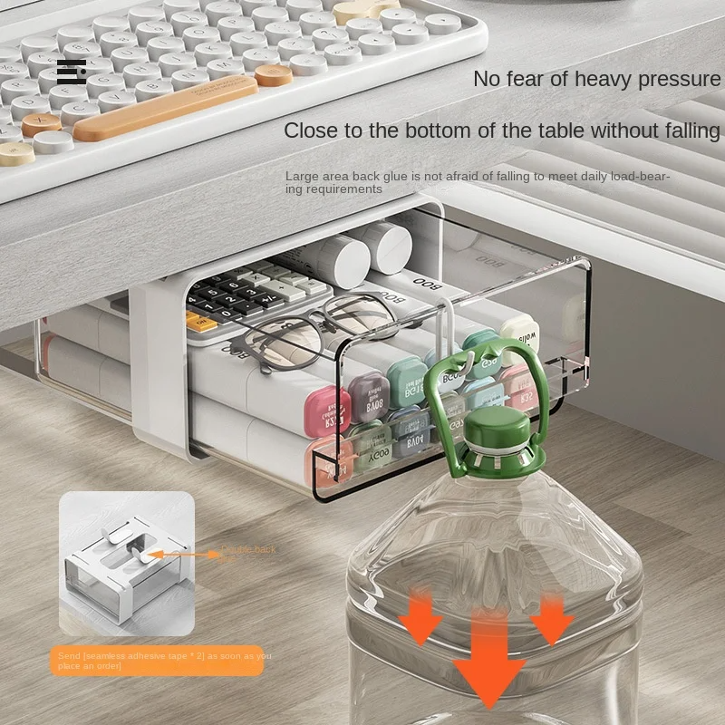 Transparent PET Storage Box Hidden Under Desk Easy Installation Multifunction Storage Drawer