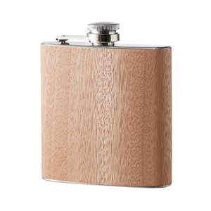 Custom Logo Great Gift 6oz Stainless Steel Wooden Alcohol Drinking Hip Flask