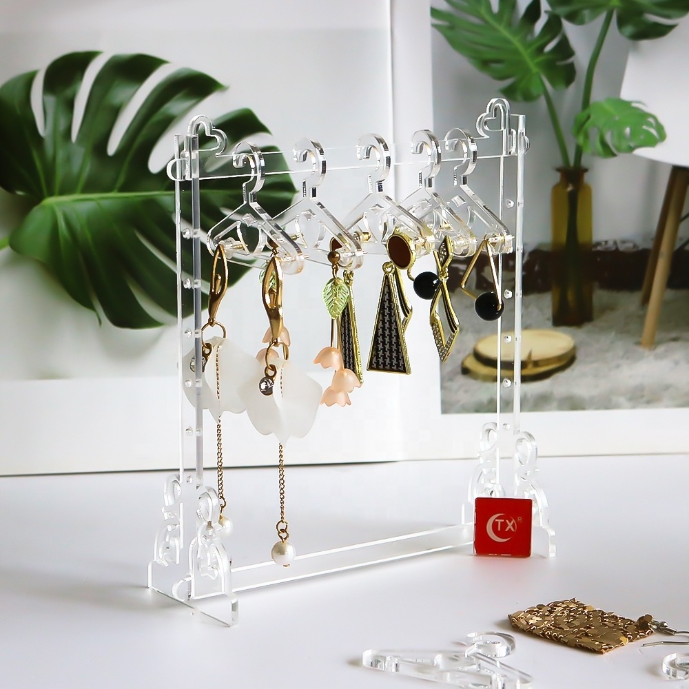 Earring Hanger Displays with 8 Mini Hangers Acrylic Earring Holder Miniature Clothing Rack Earring Organizer for Birthday Gifts