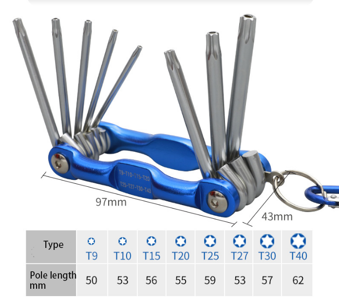 universal high quality multi hexagonal  combination custom  Wrench  8in1 Folding tool torx  allen hex key wrench Set