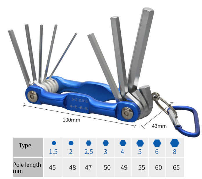 universal high quality multi hexagonal  combination custom  Wrench  8in1 Folding tool torx  allen hex key wrench Set