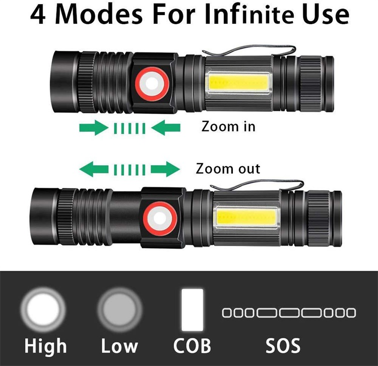 aluminum zoom tactical led cob floodlight flashlight 2000 lm with magnetic charger