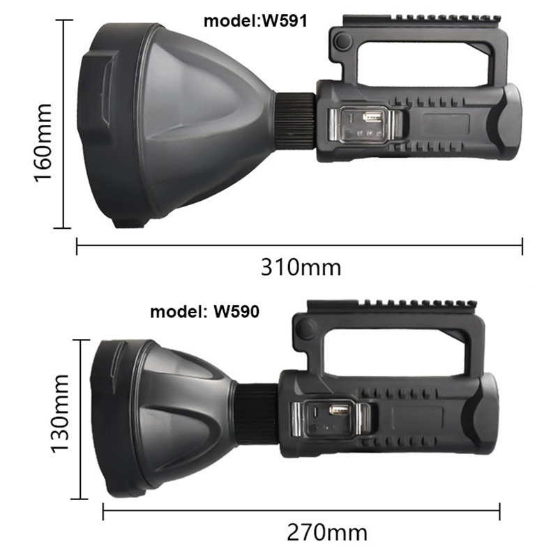 USB Rechargeable Search Light 15w 20w 18650 Battery Handheld search light P50 P70 P90 Searchlight With Tripod