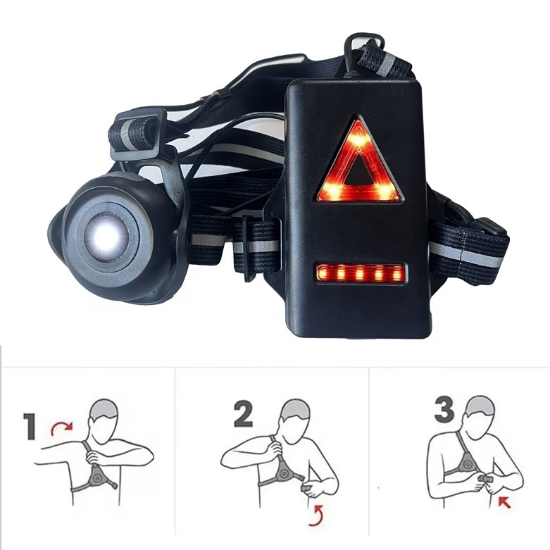 Usb Bright Waterproof Led Safety Night Chest Running Light With Red Taillights For Night Runners Jogging Dog Walking