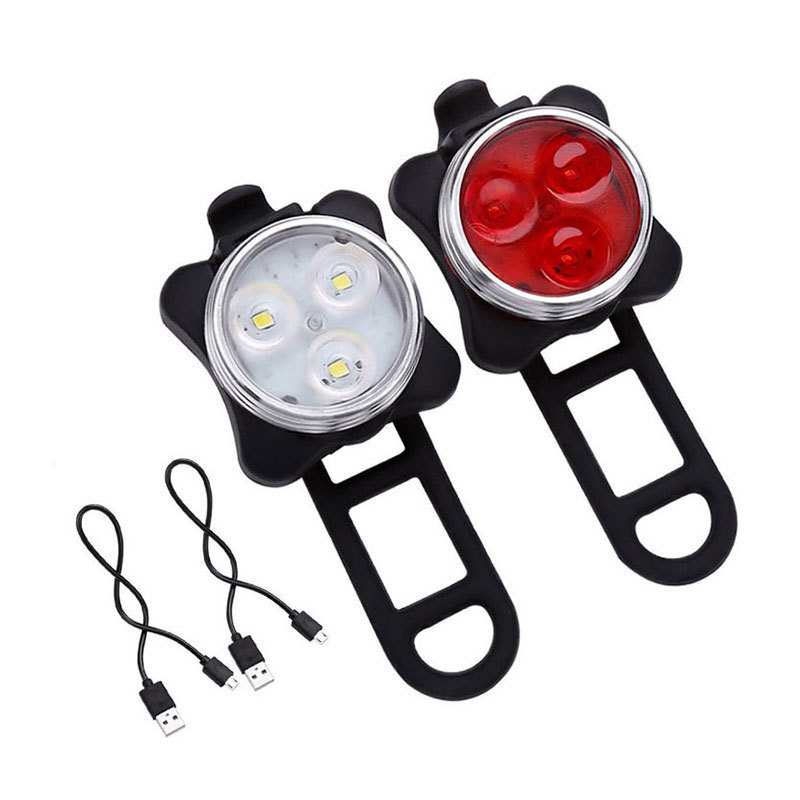 USB Rechargeable 4 Modes Fog Driving Front and Back Bike Lights Bicycle Lamp with Rubber Mount and USB Cable