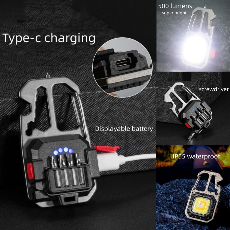 8 Modes Bright LED Pocket Work Light Portable USB rechargeable cob torch Magnet mini keychain flashlight with Repairing Tools