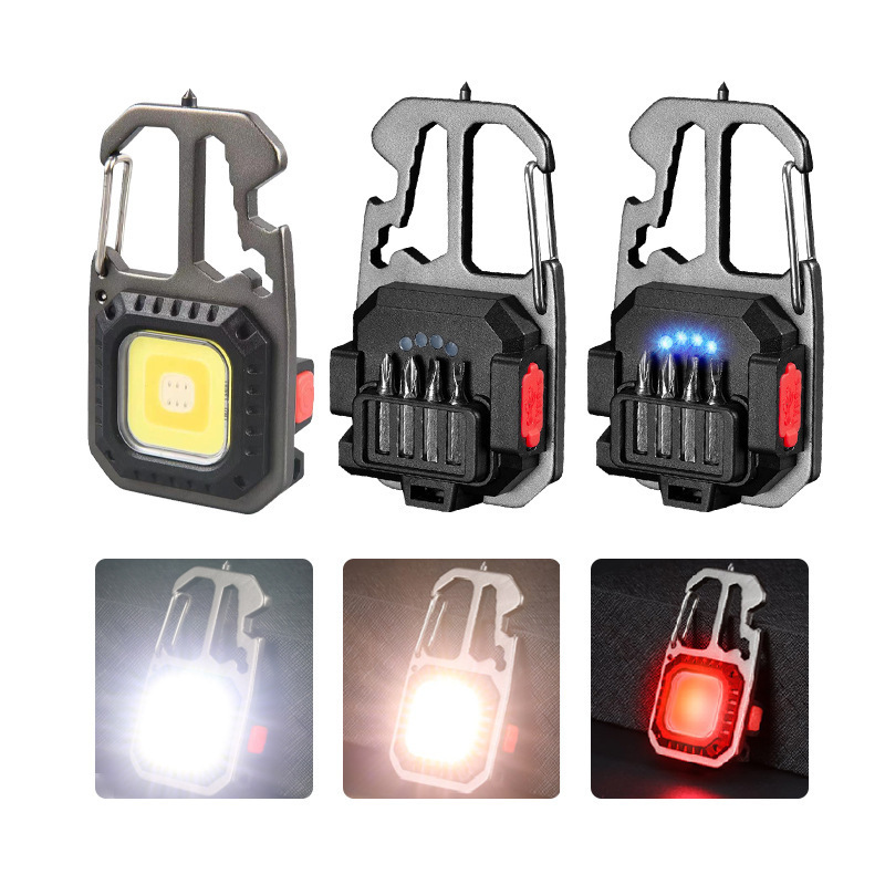 8 Modes Bright LED Pocket Work Light Portable USB rechargeable cob torch Magnet mini keychain flashlight with Repairing Tools