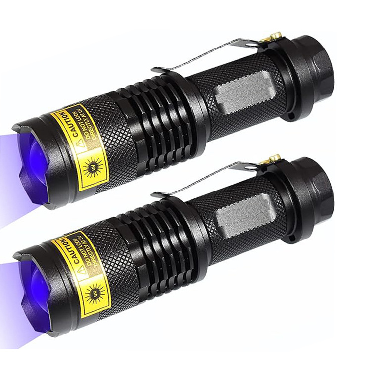 2 Pack UV Flashlight 365nm Mini Money Detector Purple Light LED Black Light Pocket Ultraviolet Torch Mini Led