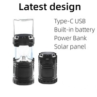 Solar Camping Lantern Rechargeable LED Lights With Magnetic Base Foldable Hanging Hook Collapsible Lamp Battery Powered