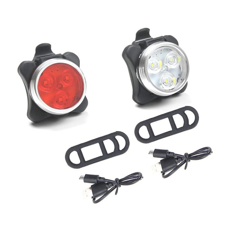 USB Rechargeable 4 Modes Fog Driving Front and Back Bike Lights Bicycle Lamp with Rubber Mount and USB Cable