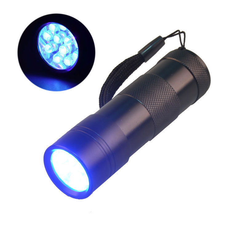 Customized Dry Battery Powered Mini UV Torch Flashlight 395nm LED Aluminum Ultraviolet Blacklight 12 LED With Rope