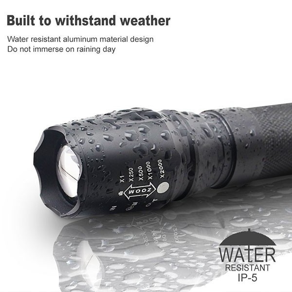 waterproof  self defense rechargeable x900 10w zoomable 3.7v 18650 flashlight tactical t6