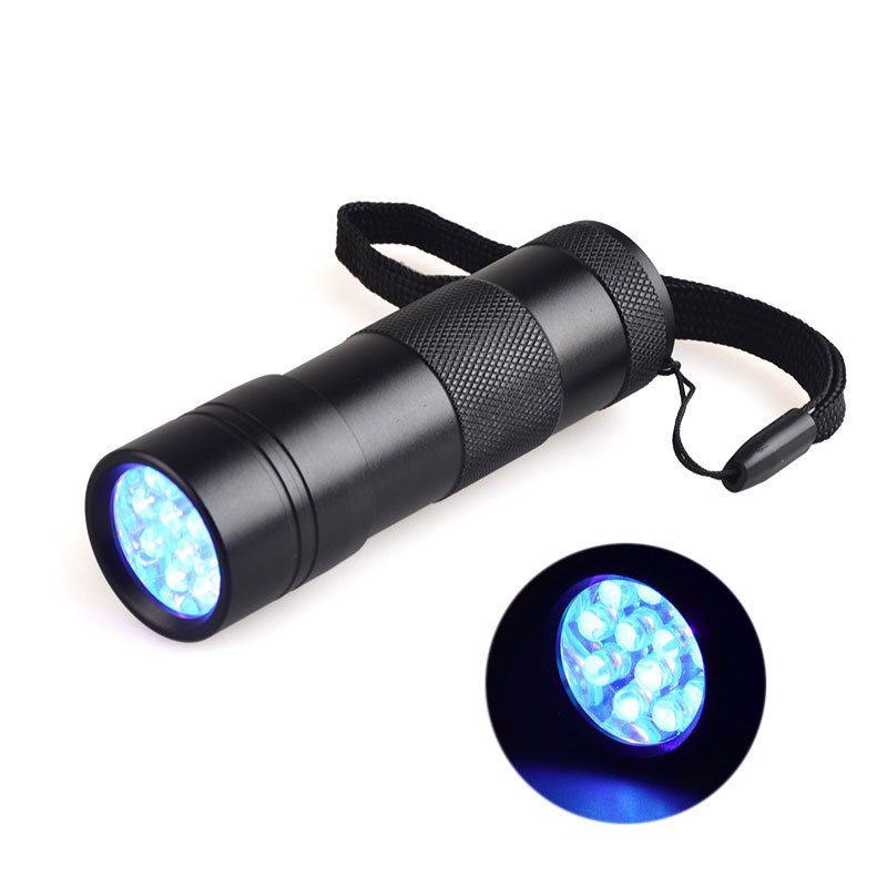 Customized Dry Battery Powered Mini UV Torch Flashlight 395nm LED Aluminum Ultraviolet Blacklight 12 LED With Rope