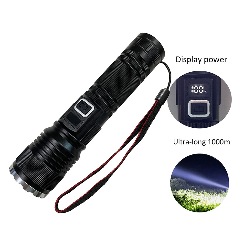 Super Bright Type-C USB Rechargeable Aluminum Flashlight Torch White Laser LED Waterproof Zoom LCD Power Display Flashlight