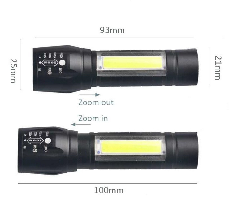 Ultra Bright Promotion USB Rechargeable portable COB zoom led mini flashlight with cob sidelight