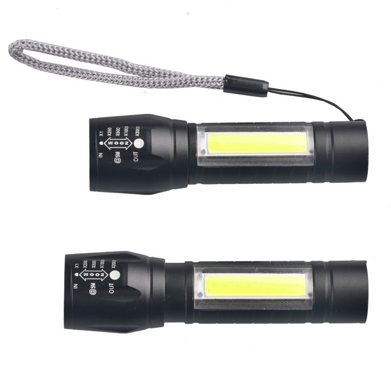 Micro USB LED Flashlight Promotion Mini Zoomable LED Torch LED Flashlight with COB Side Light