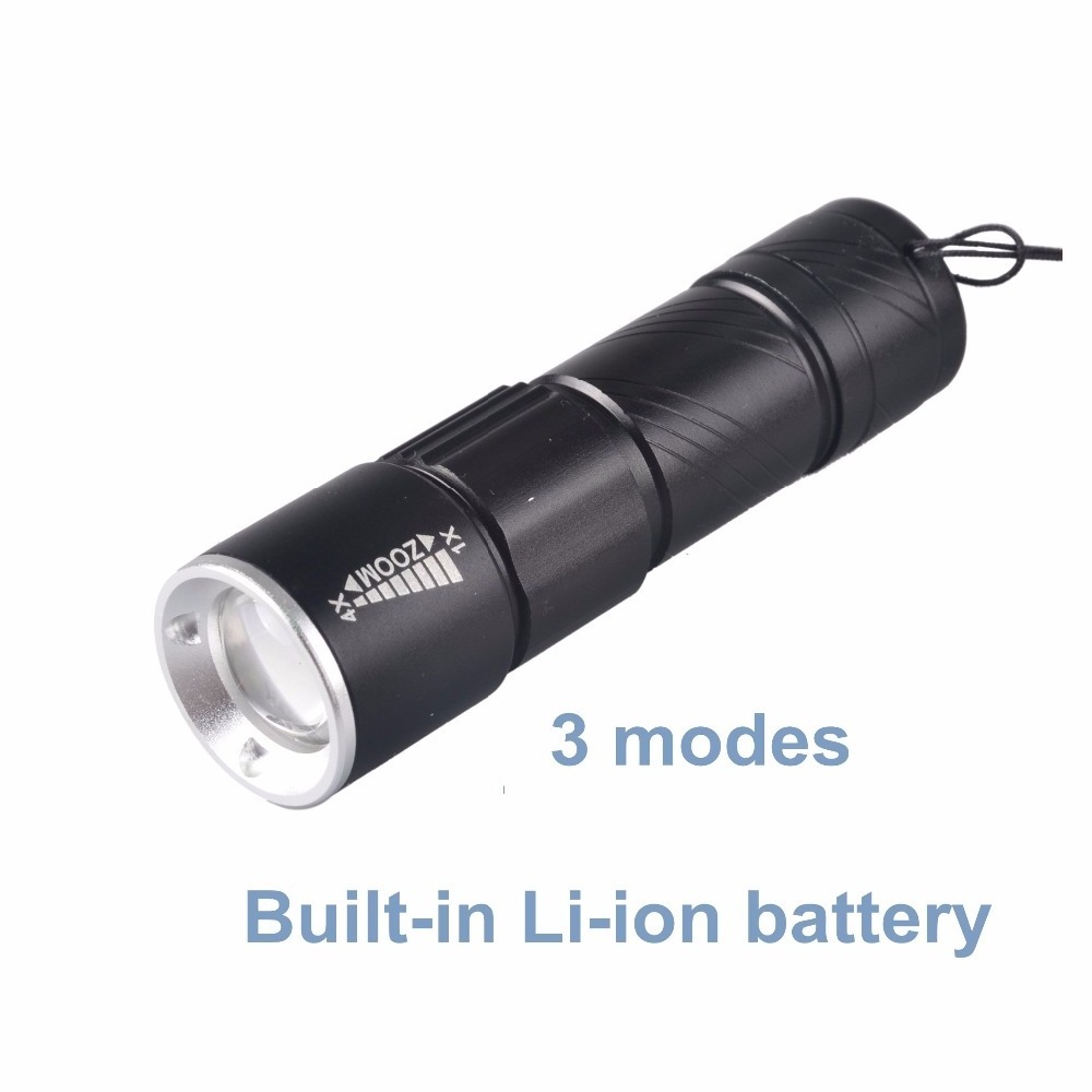 Super Bright Focus Zoomable LED Flashlight Led Strobe Torch Light  USB Charging