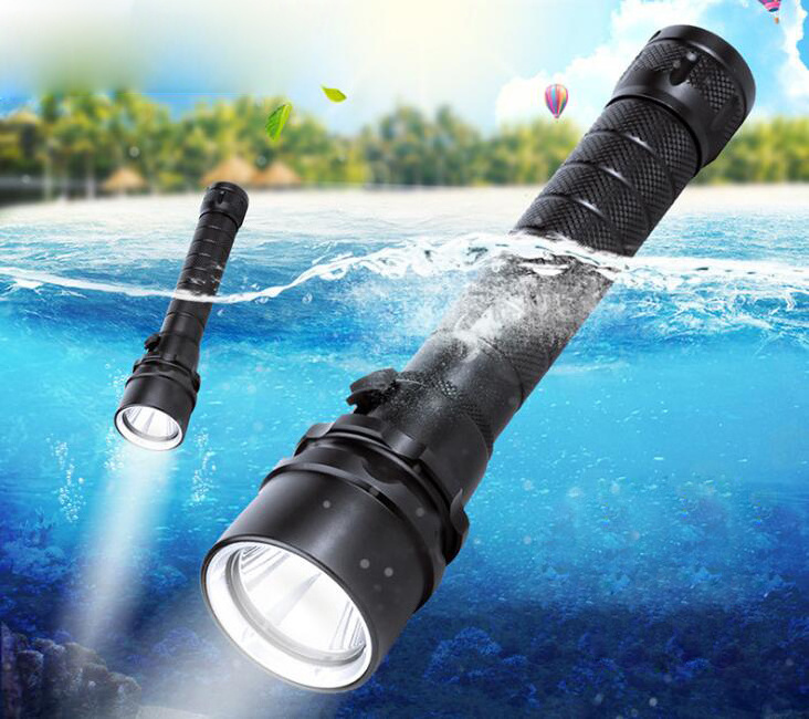 waterproof tactical 5 Led Deep Sea Long Beam Scuba Torch 3000 2000 Lumen IP68 LED Flashlight Handheld Diving Light Underwater