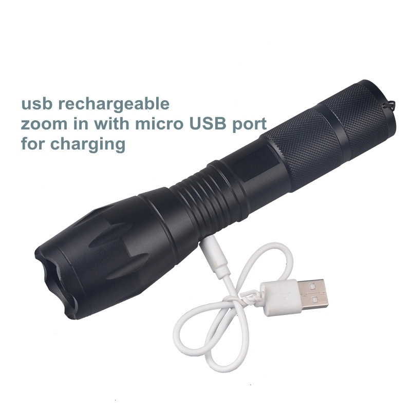 Manufacture Tactical Head Light Flashlight USB Flashlight Rechargeable With 5 Modes Dimming Zoom