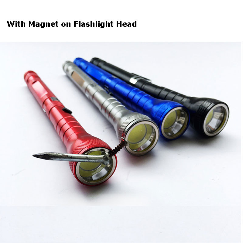 COB LED Torch Light Pick-up Tool AA Battery Telescopic Extended Magnetic Flashlight with Magnet