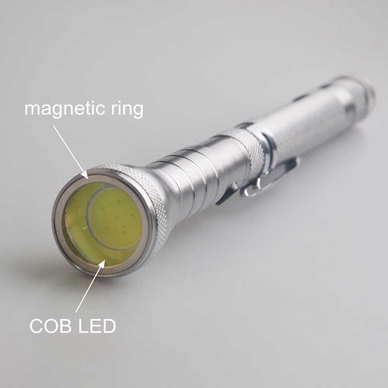 COB LED Torch Light Pick-up Tool AA Battery Telescopic Extended Magnetic Flashlight with Magnet