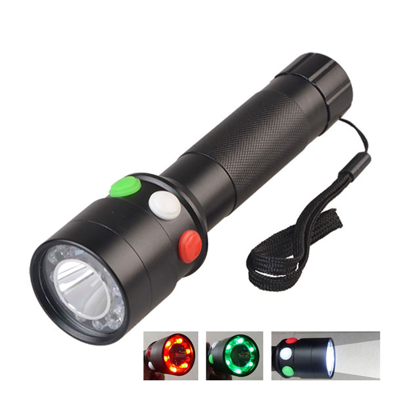 White Red Green Color Warning LED Torch High Power Railway Signal Rechargeable Flashlight