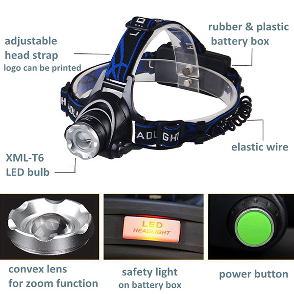 Hotsale Outdoor Headlight Rechargeable 18650 Zoom Head Torch Waterproof T6 LED 1000 Lumens Camping Headlamp