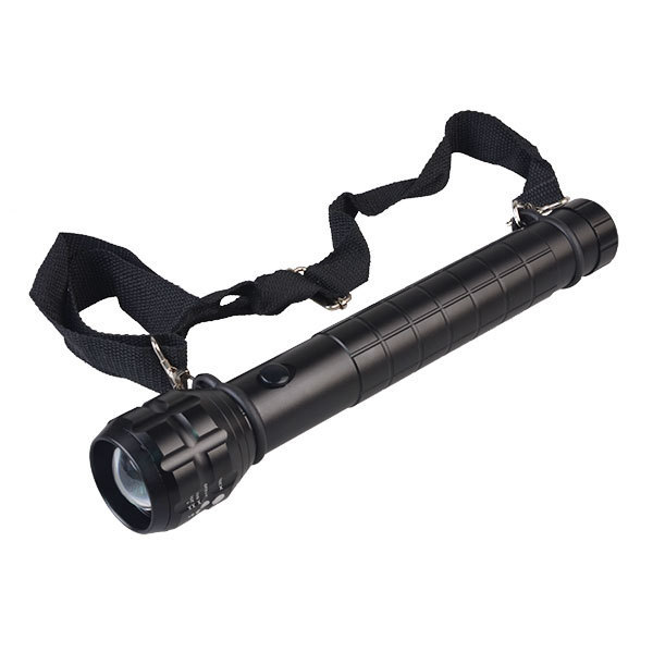 Matt Black Heavy Duty Big Torch Light XP-E Q5 LED D Size Battery Metal Aluminum Zoom Linterna Flashlight with Strap