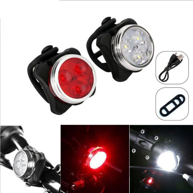 USB Rechargeable 4 Modes Fog Driving Front and Back Bike Lights Bicycle Lamp with Rubber Mount and USB Cable