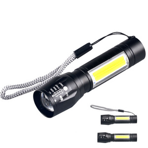 Micro USB LED Flashlight Promotion Mini Zoomable LED Torch LED Flashlight with COB Side Light