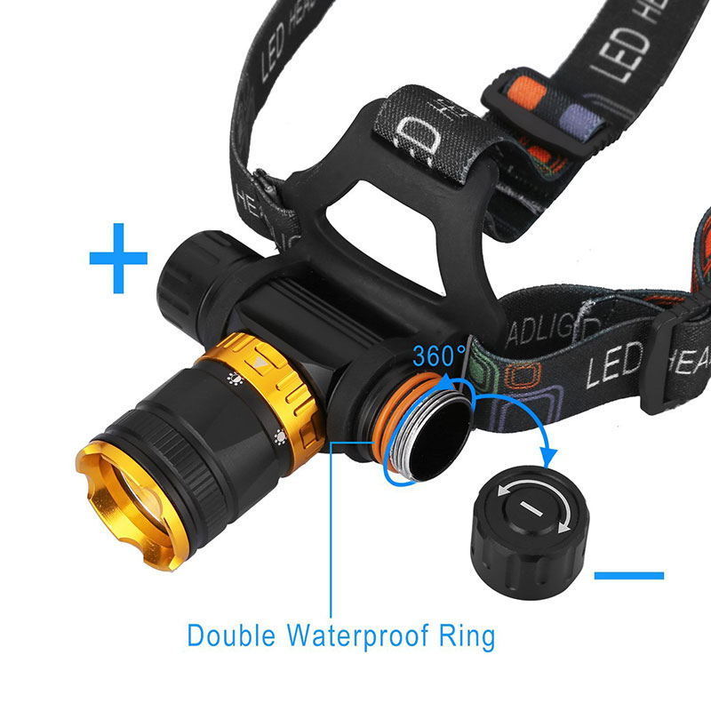 Waterproof Underwater Headlamp IP68 Diving Head Torch Aluminum 10W T6 LED Diving Headlamp