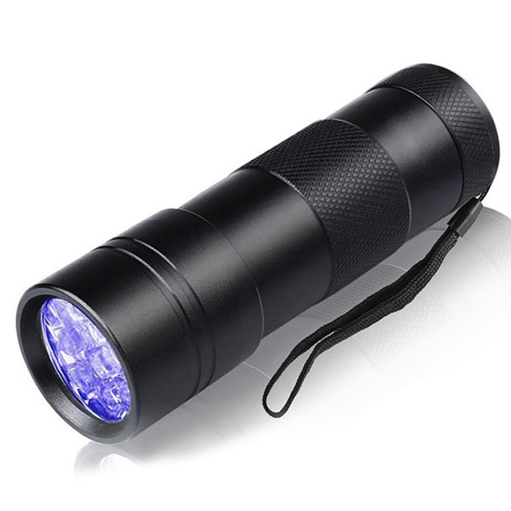 Customized Dry Battery Powered Mini UV Torch Flashlight 395nm LED Aluminum Ultraviolet Blacklight 12 LED With Rope