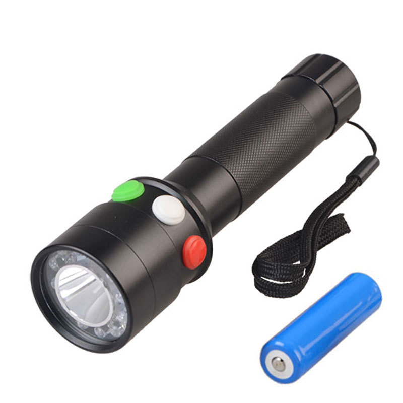 multicolor waterproof led tricolor railway torch light rechargeable 18650 battery flashlight