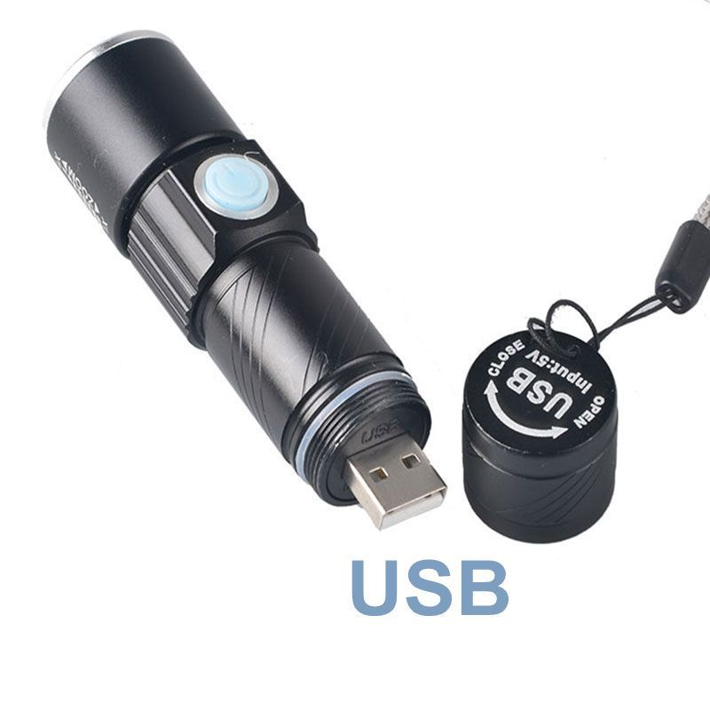 Super Bright Focus Zoomable LED Flashlight Led Strobe Torch Light  USB Charging