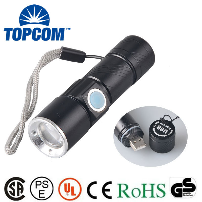 Super Bright Focus Zoomable LED Flashlight Led Strobe Torch Light  USB Charging