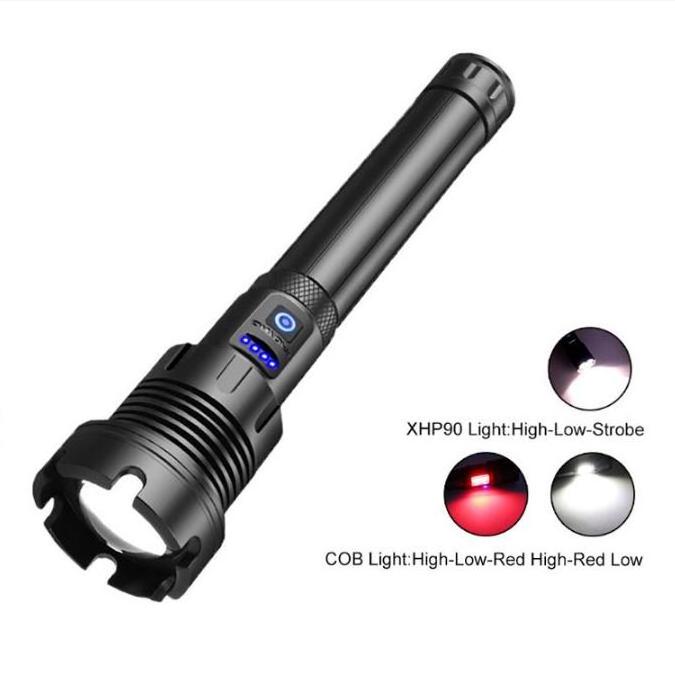 USB Rechargeable XHP 90 LED Flashlight 18650 Or 26650 Battery Zoom Aluminum Tactical Torch light